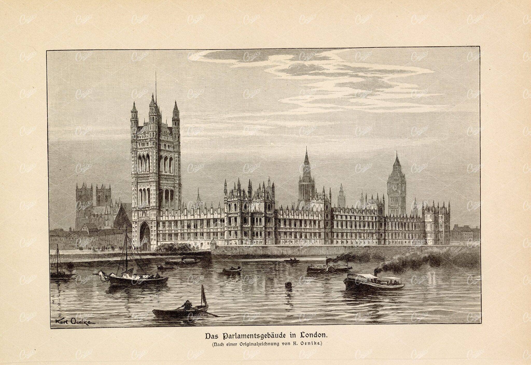 VINTAGE Print - The Parliament Building in London - 1877