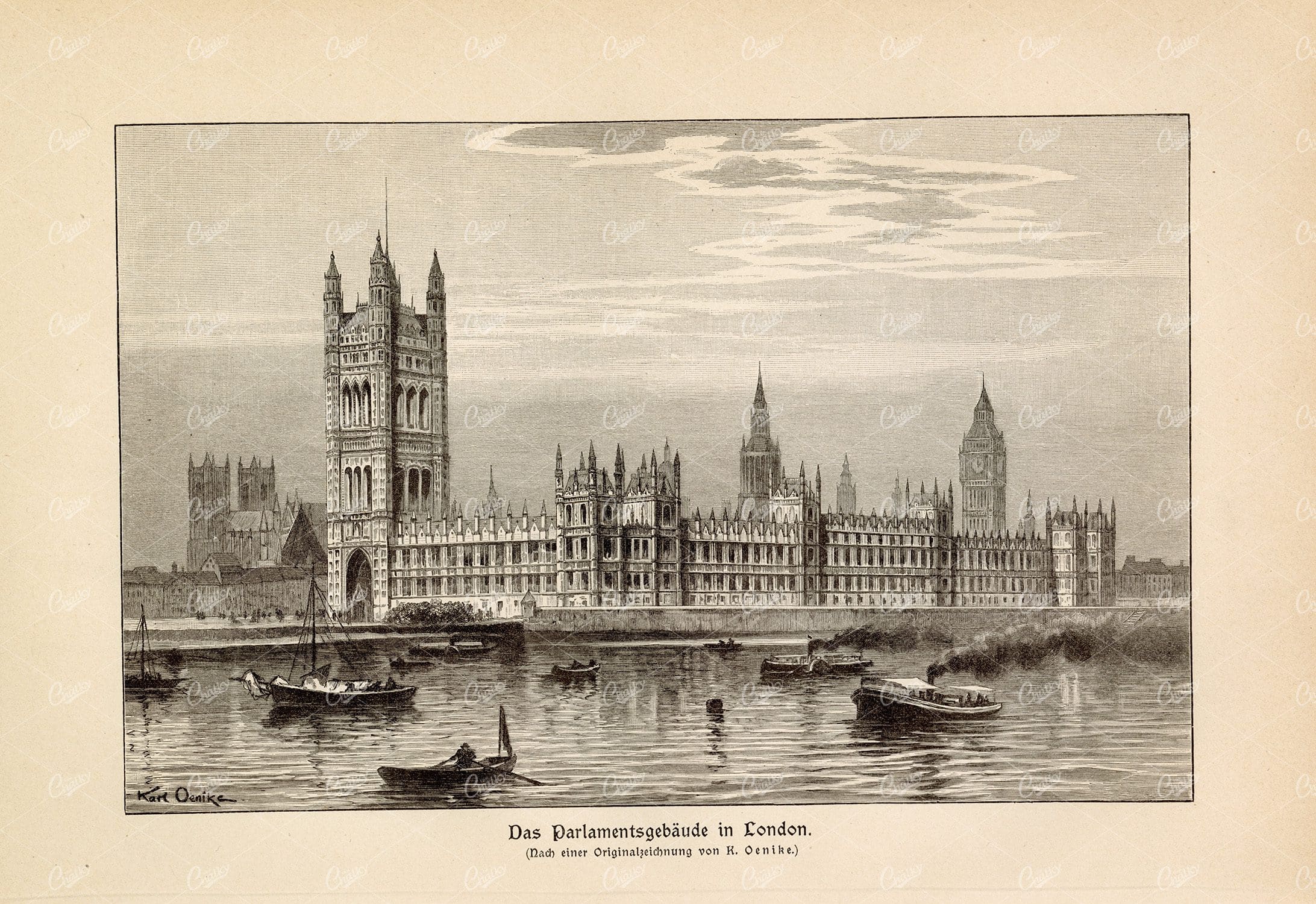VINTAGE Print - The Parliament Building in London - 1877