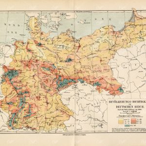 VINTAGE German Print 1877 - Population Density in the German Empire