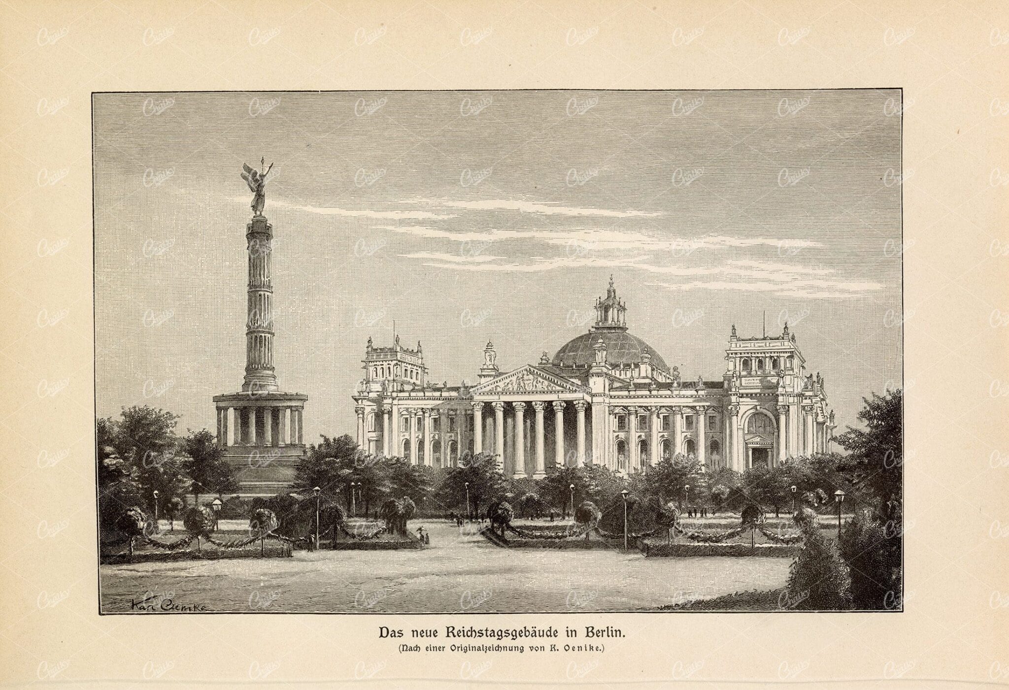 1877 Vintage Print of the New German Parliament Building