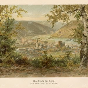ANTIQUE Print - Panoramic View of the Rhine Valley near Bingen
