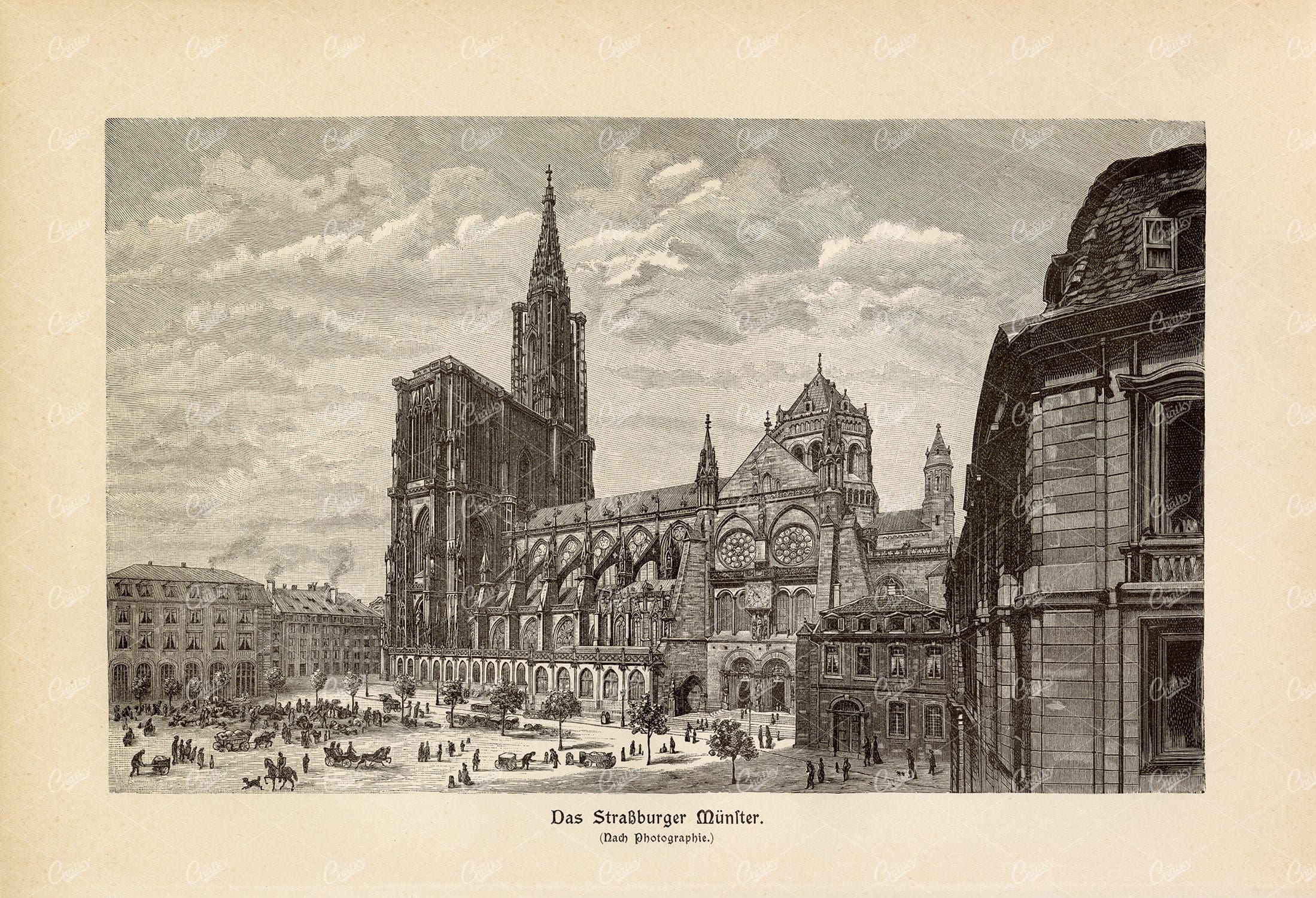 VINTAGE 1877 Print - The Strassburger Muenster