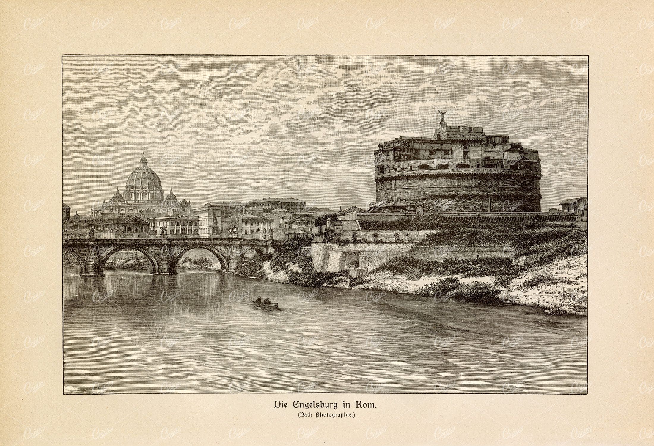 CASTLE of the Holy Angel in Rome - Vintage german Print 1877