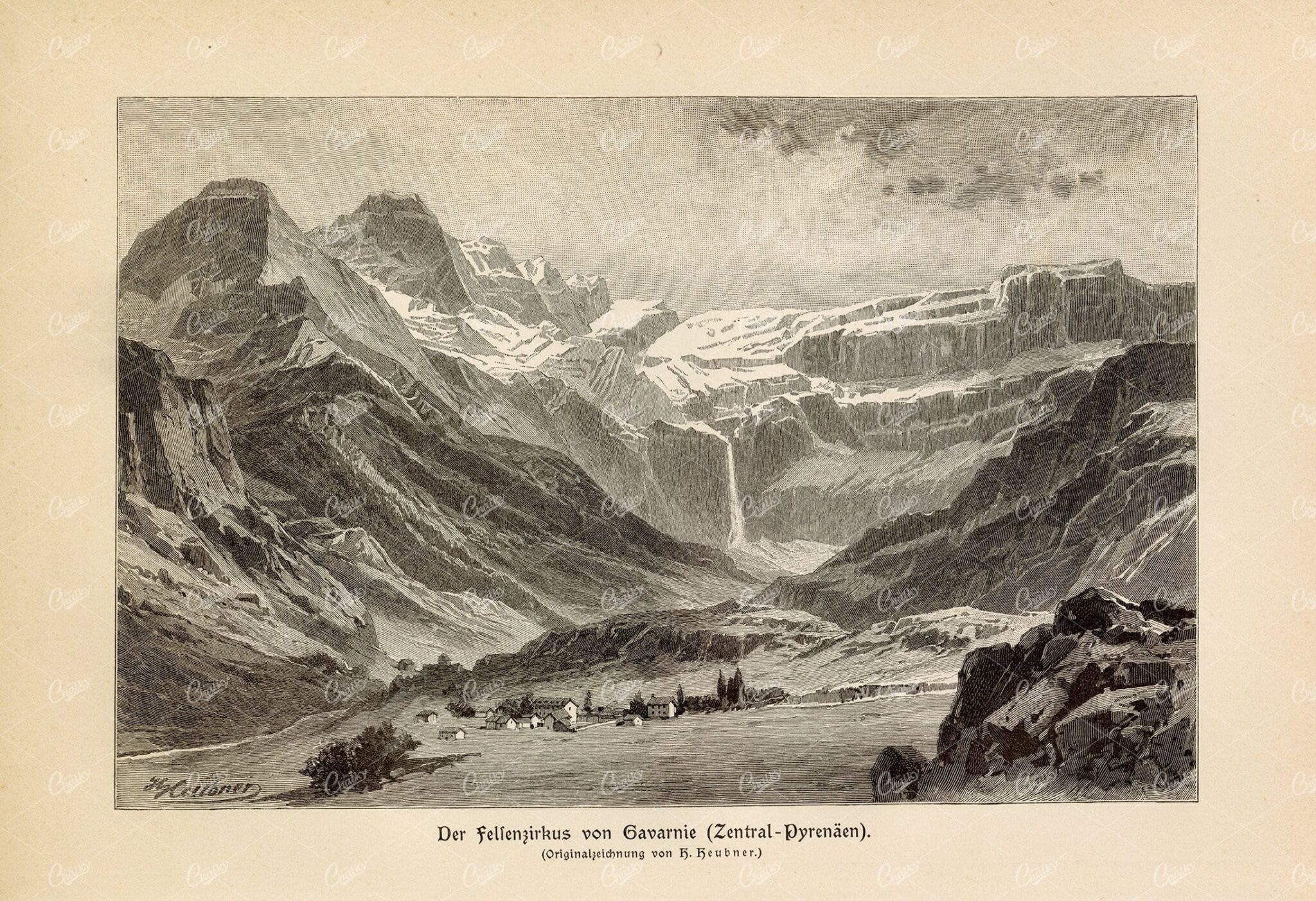 VINTAGE German Print 1877 - The Cirque de Gavarnie in the Pyrenees