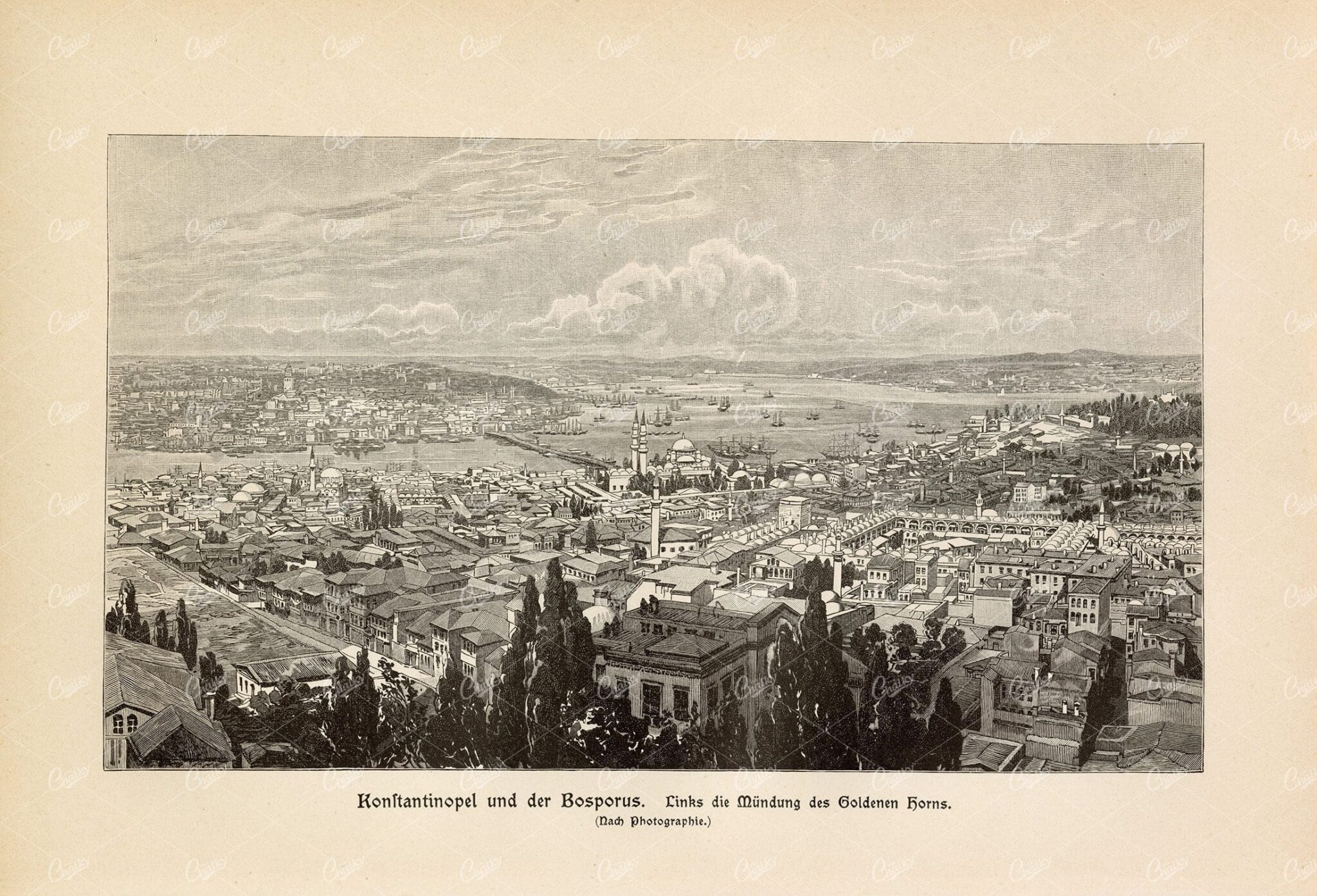 VINTAGE Print 1877 - Constantinople and the Bosphorus