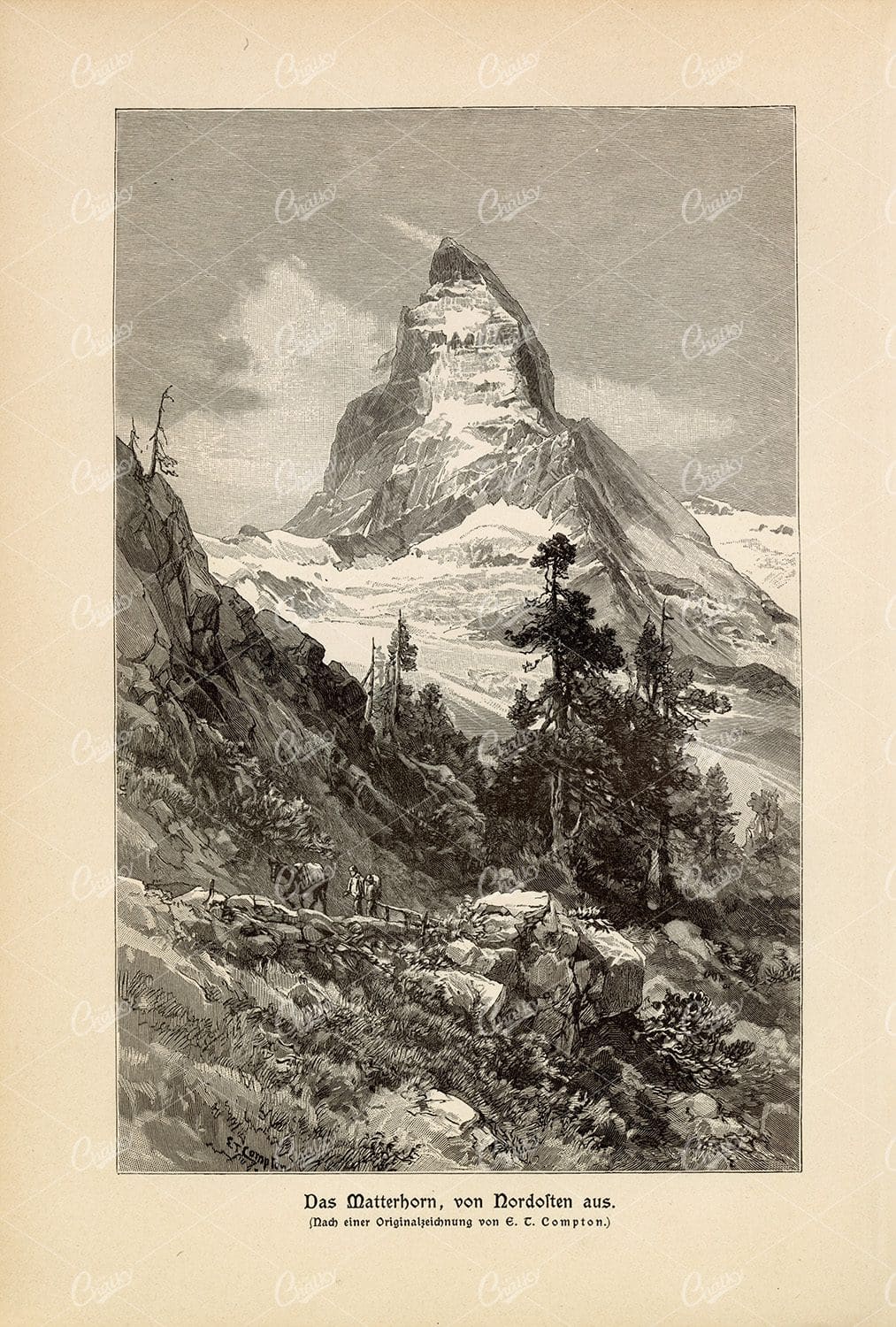 THE MATTERHORN  - Vintage German Print 1877