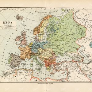 1877 Vintage Map of Europe - Antique German Print