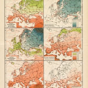 VINTAGE Isothermal and Temperature Map of Europe - Antique 1800's Print