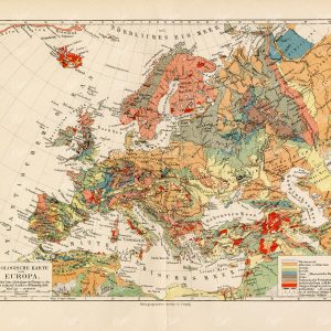ANTIQUE Geological Map of Europe - Vintage 1800's Print