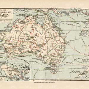 VINTAGE Map of Explorations in Australia - Antique  print 1877