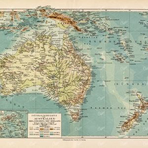 VINTAGE Map of Australia - Antique German Print 1877