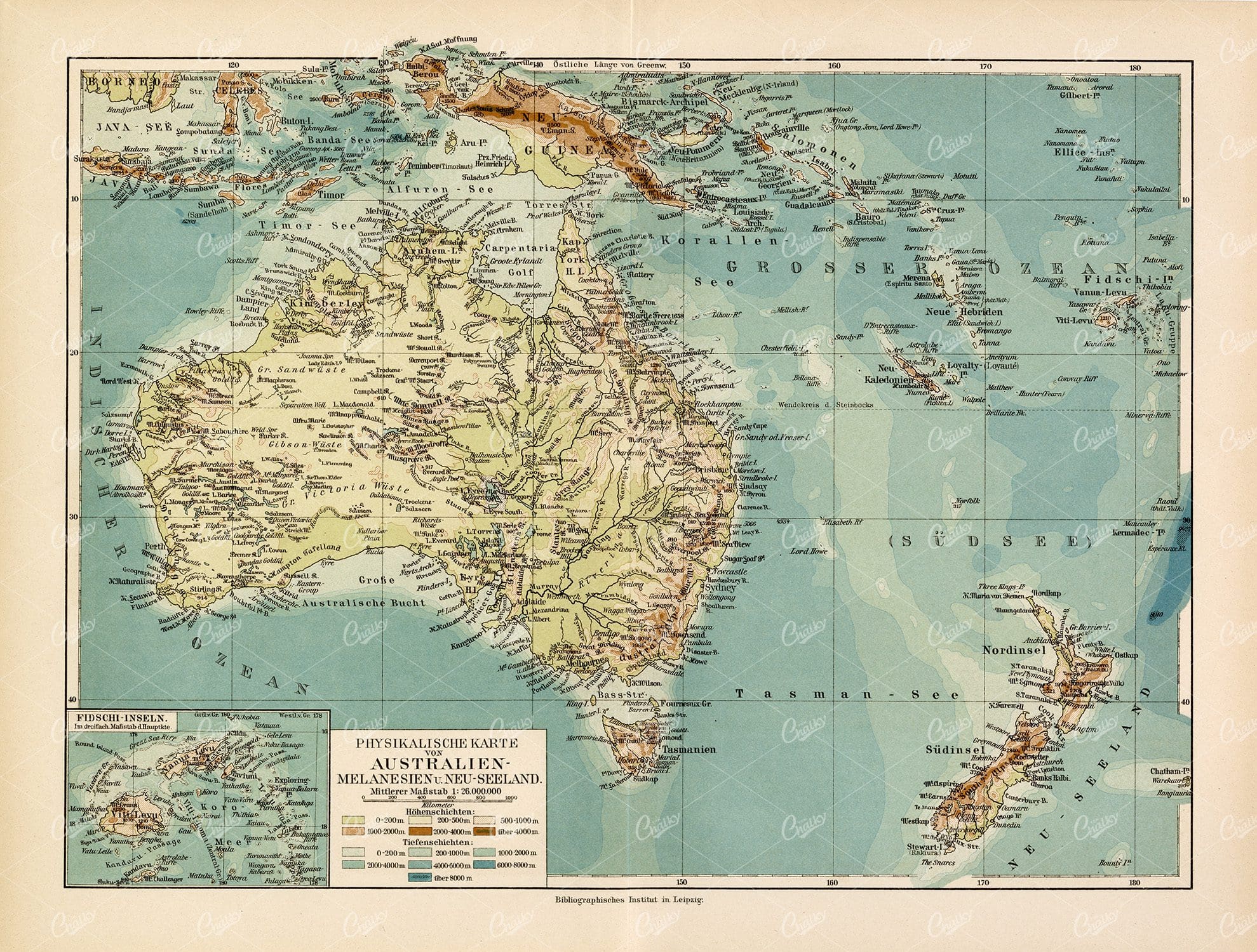 VINTAGE Map of Australia - Antique German Print 1877