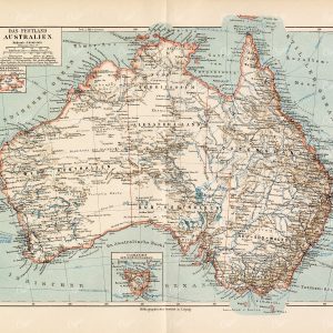 VINTAGE 1877 Map - Mainland Australia - Antique German Print