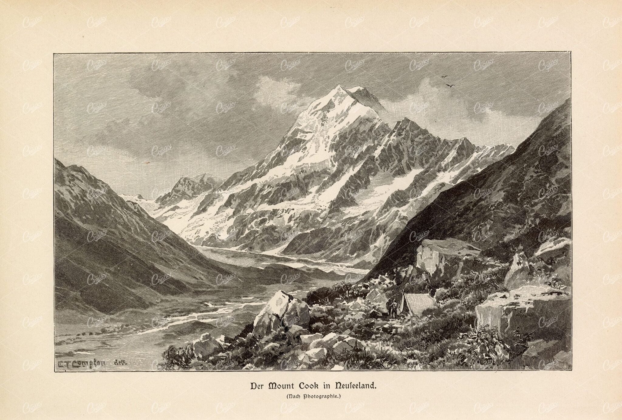MOUNT COOK - New Zealand's Alpine Wonder - Vintage German Print