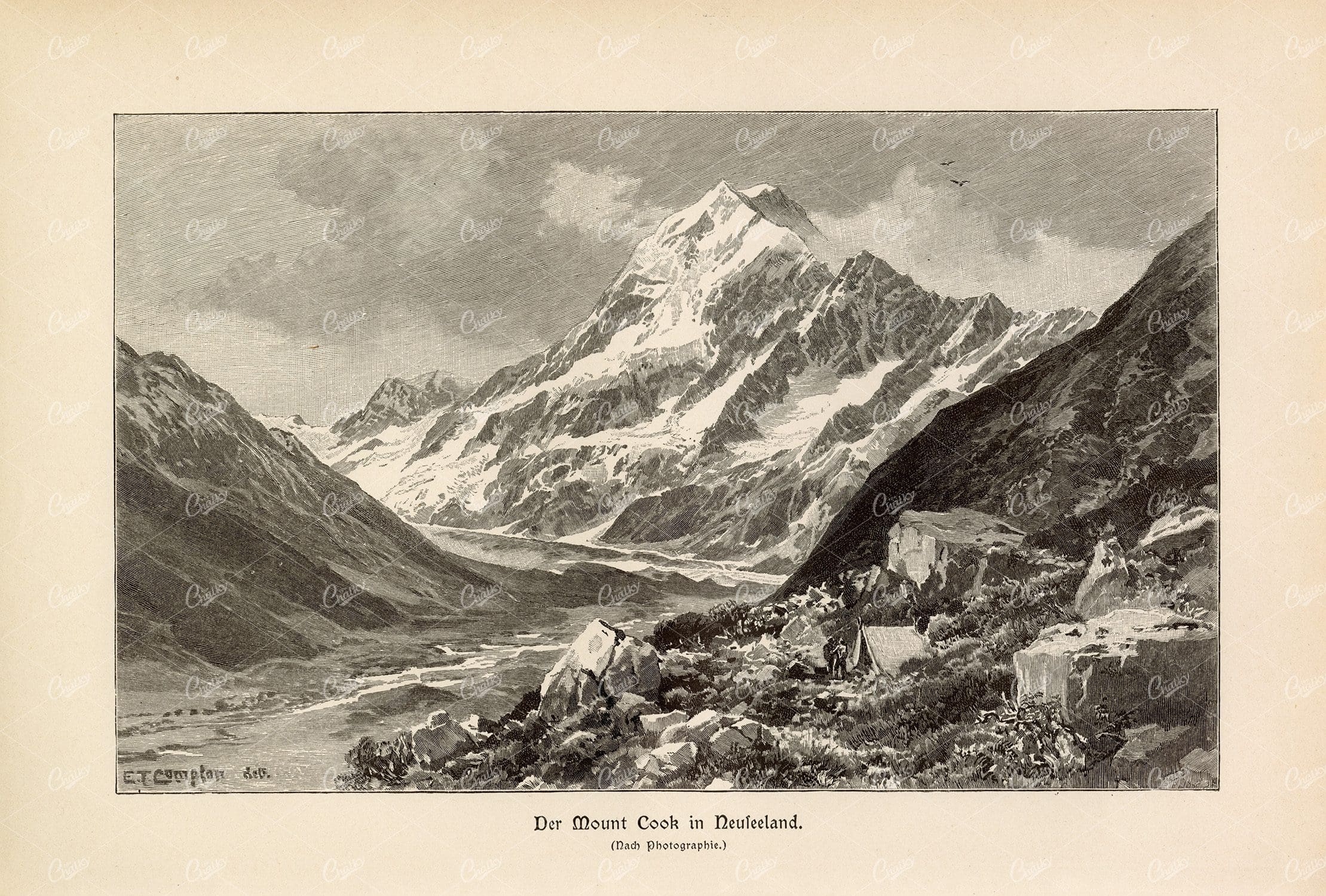 MOUNT COOK - New Zealand's Alpine Wonder - Vintage German Print