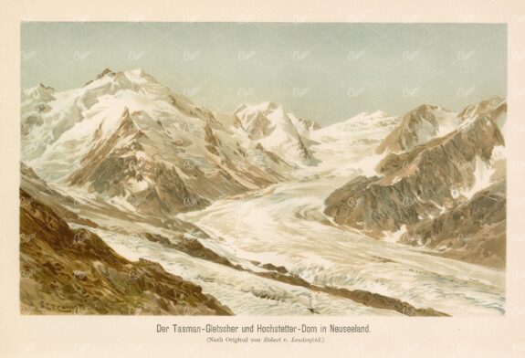 TASMAN GLACIER - the Largest Glacier In New Zealand - Vintage Print