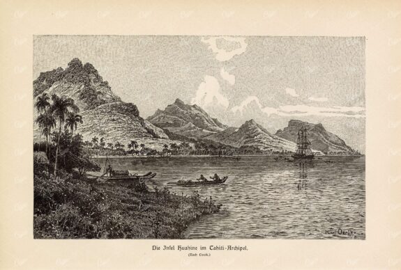ANTIQUE Print 1877 - Island in the Tahiti Archipelago