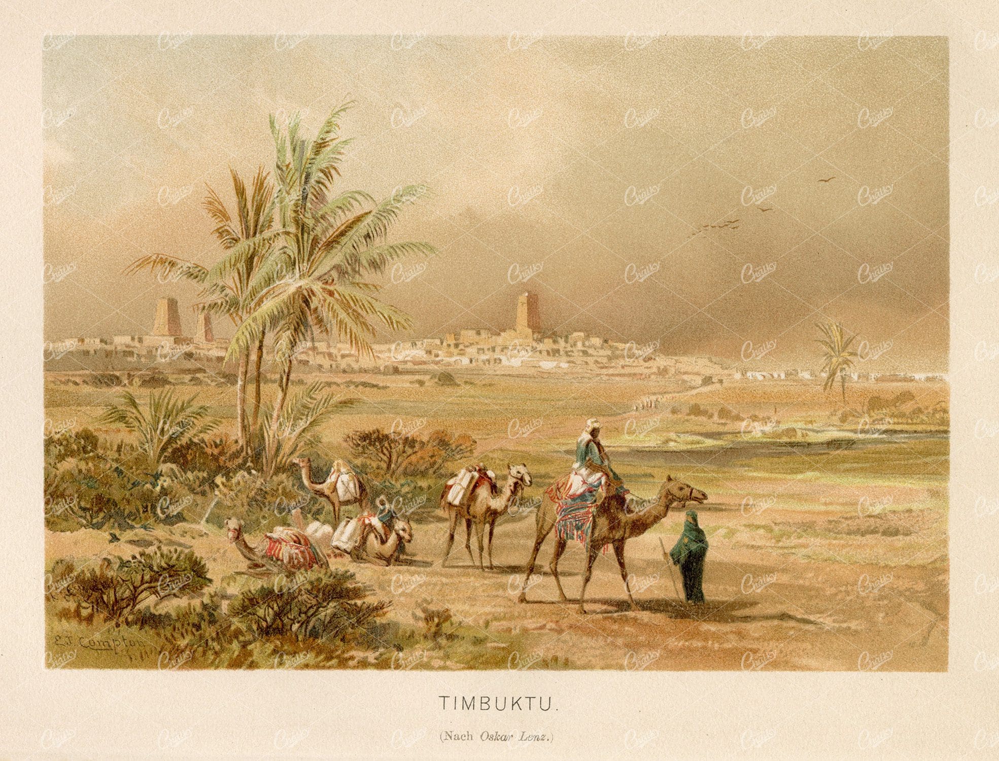 TIMBUKTU - Beautiful Vintage Colour Print 1877