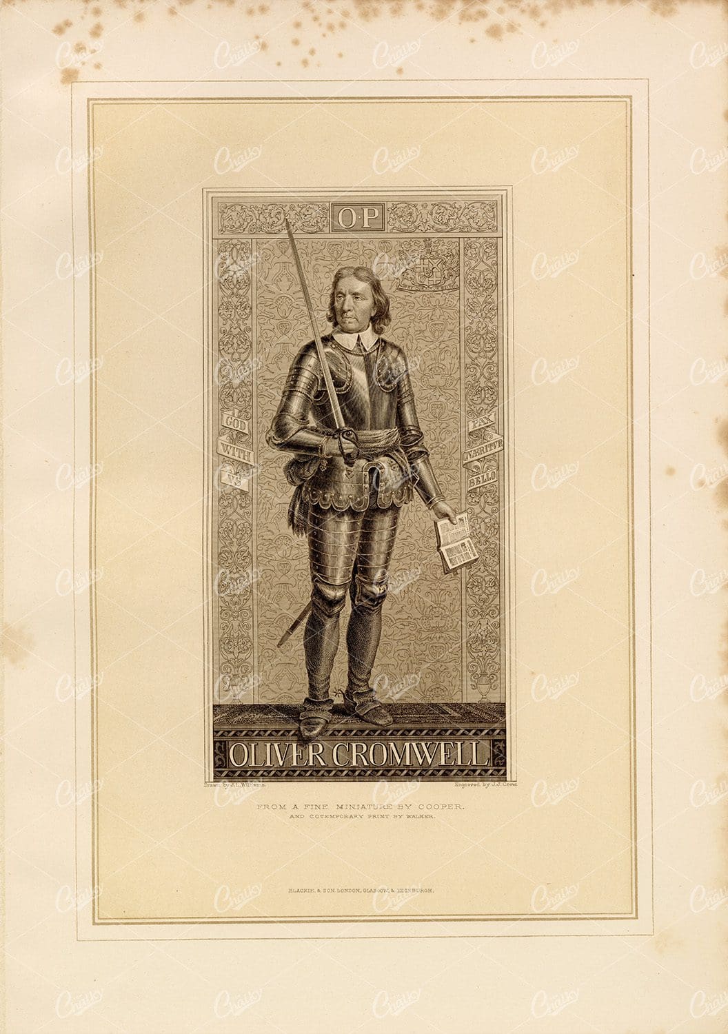 OLIVER CROMWELL - Vintage Engraving from the 1880's