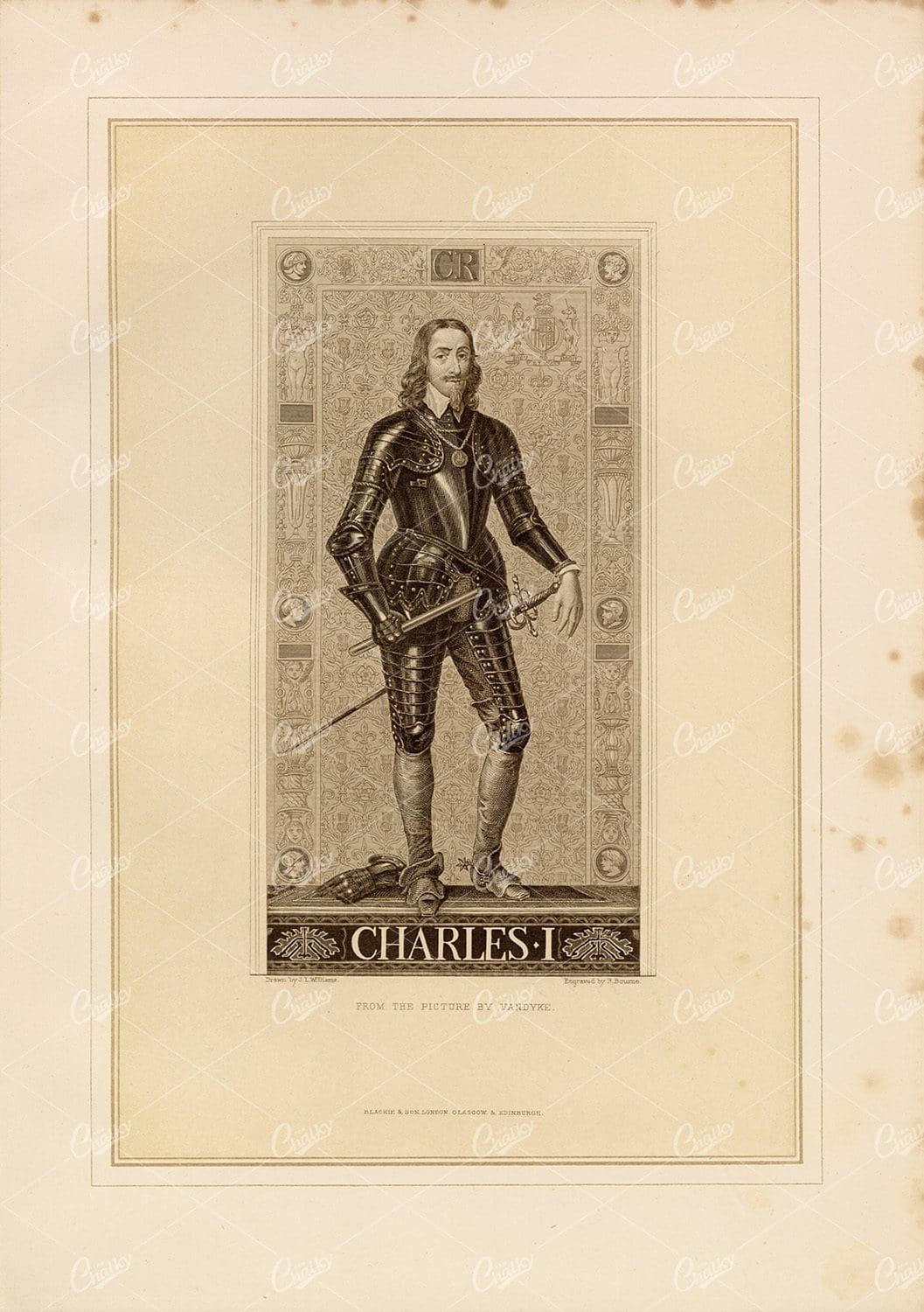 CHARLES I Engraved from the Picture by Vandyke - Vintage Print