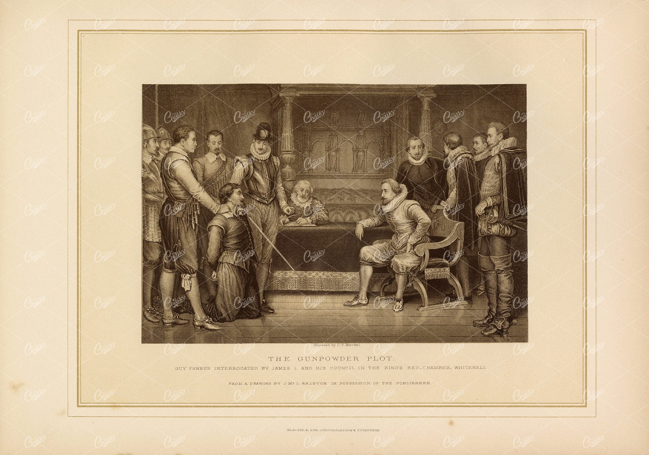 THE GUNPOWDER PLOT - Antique Stunning Historical Engraving