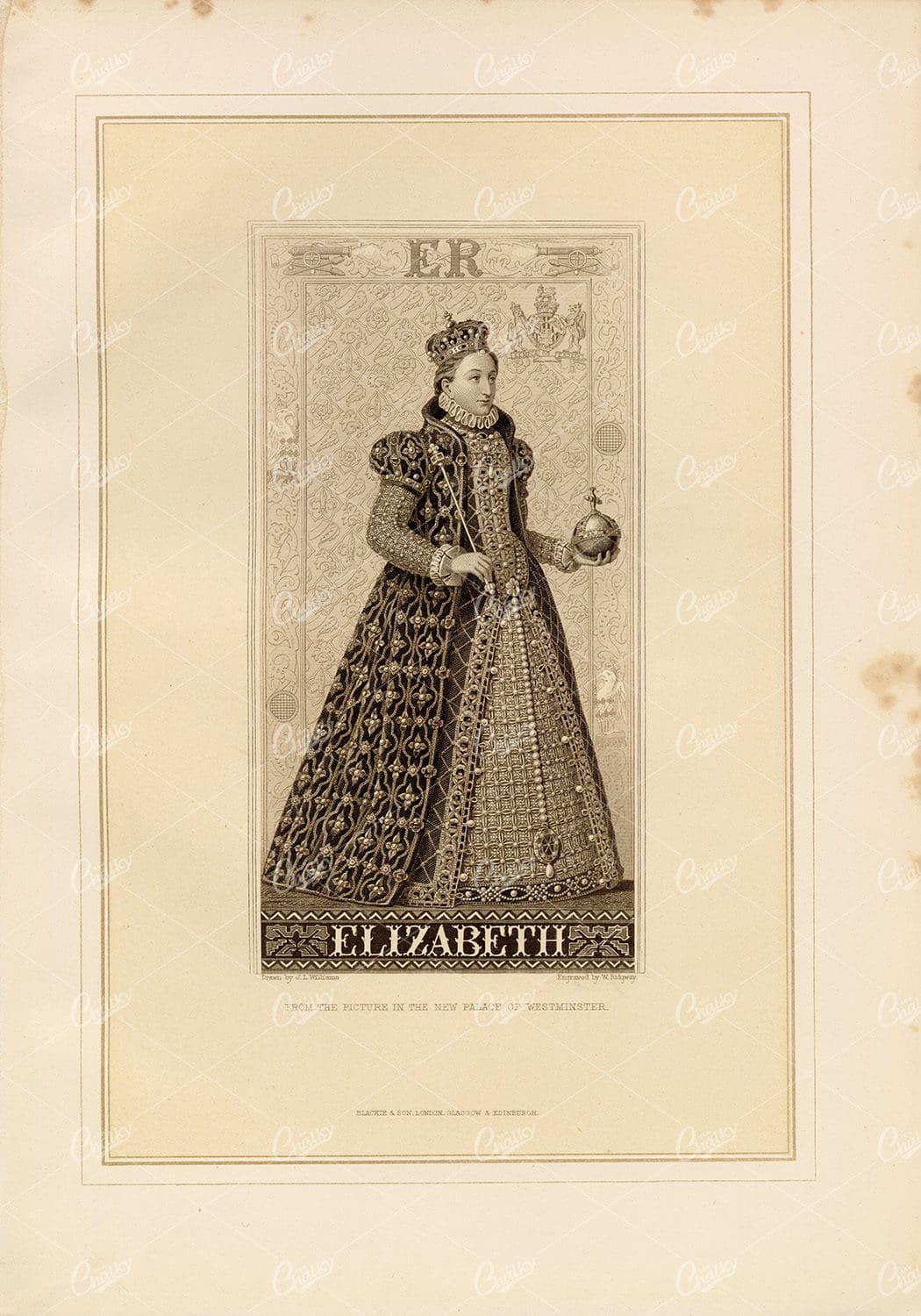 QUEEN ELIZABETH - Vintage Historical Engraving 1800's
