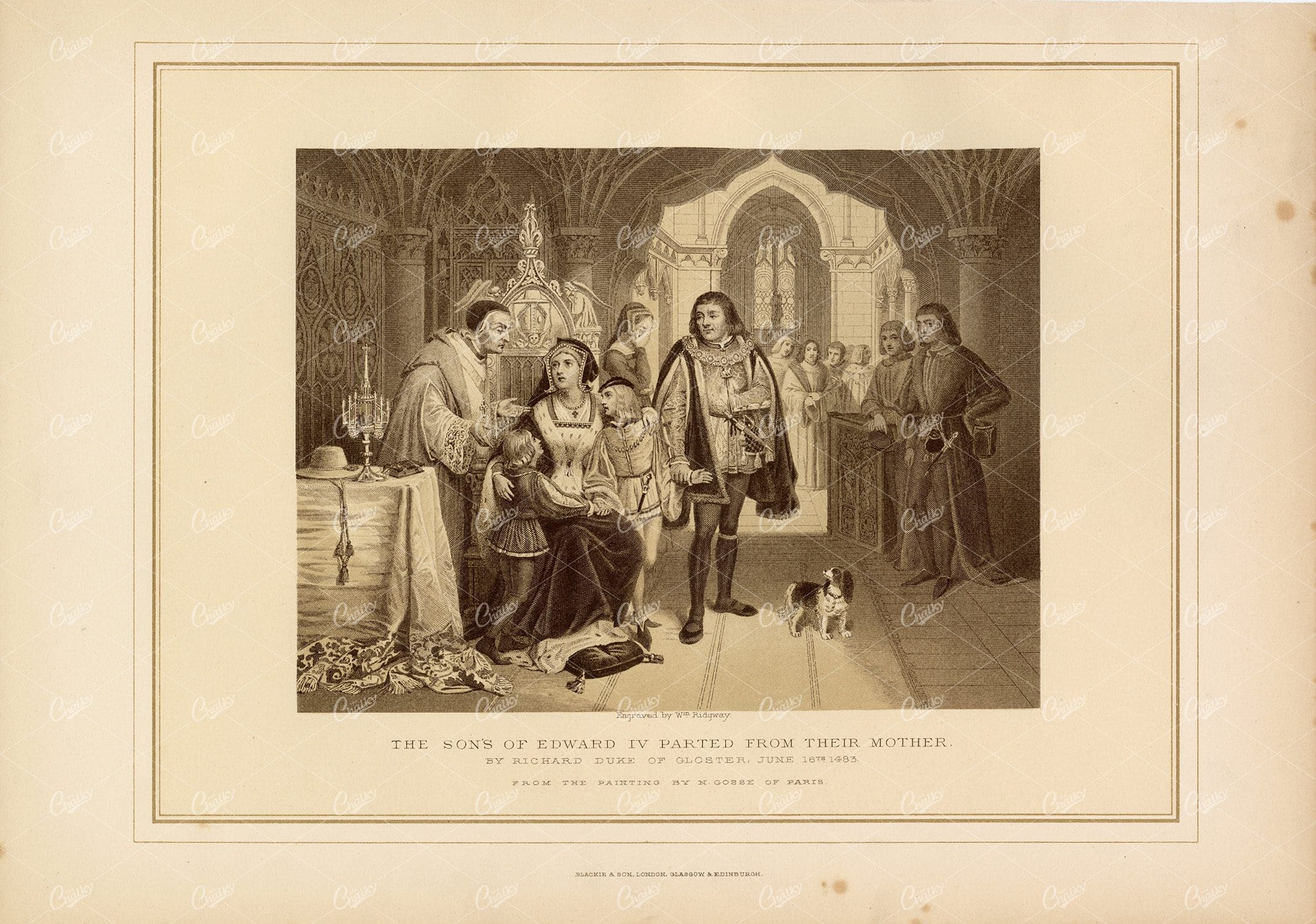 ANTIQUE 1800's Print - The sons of Edward IV