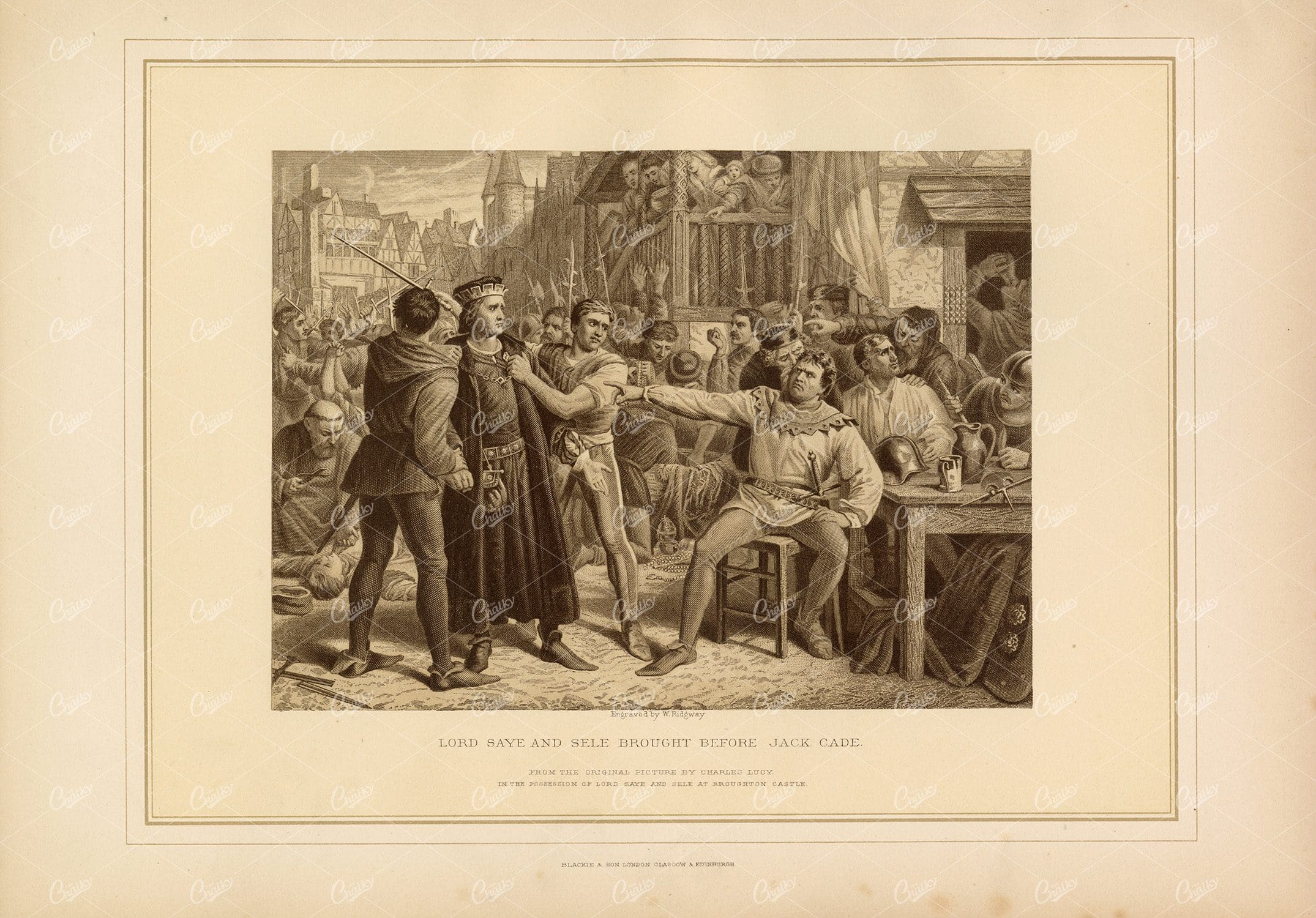 LORD Saye and Sele Brought Before Jack Cade - Vintage Engraving 1800's