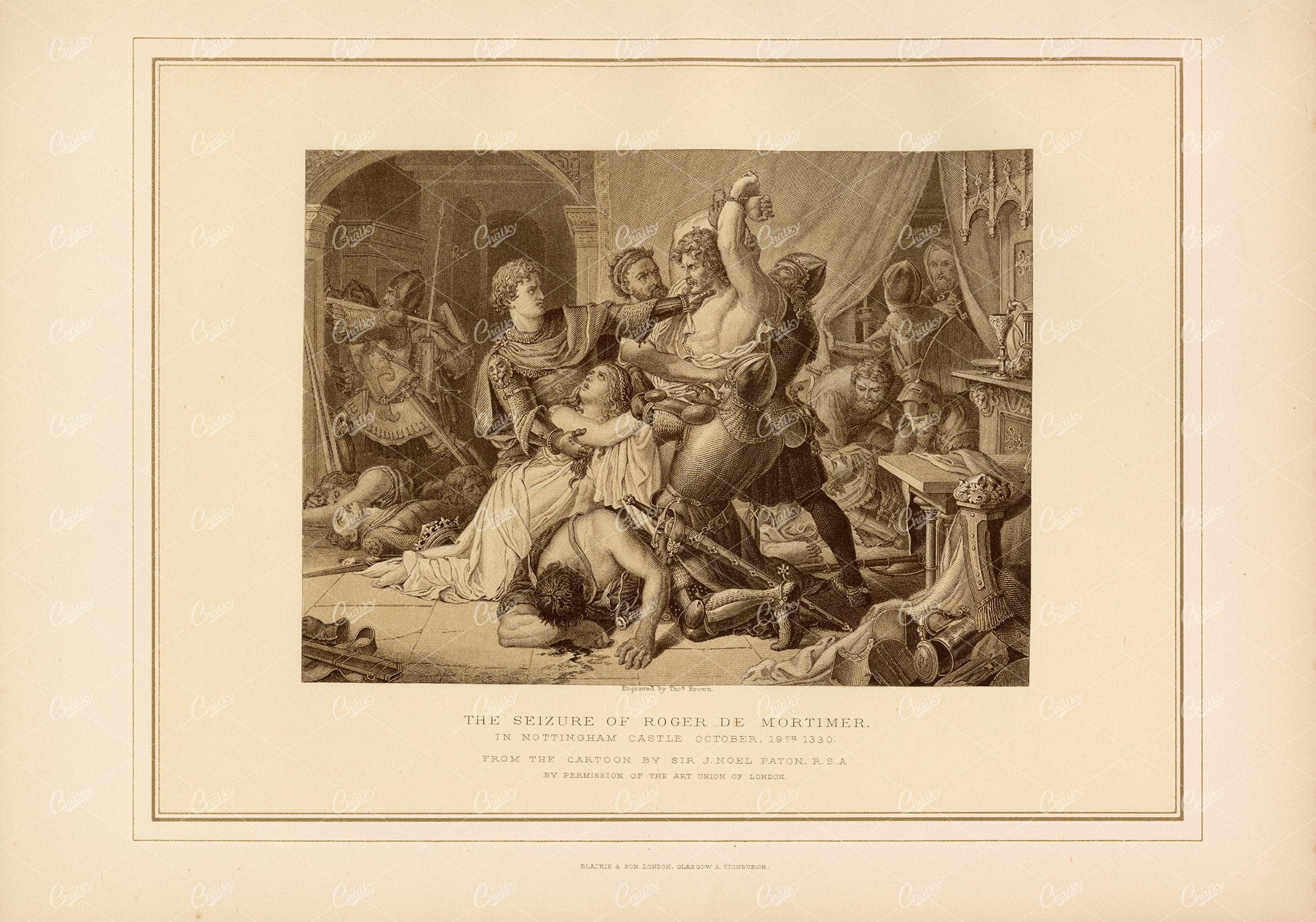 1800's Engraving of the Seizure of Roger De Mortimer - Antique Print