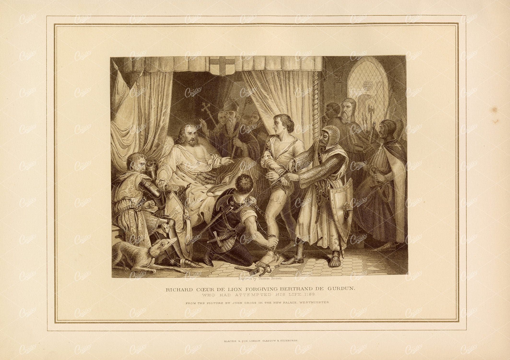 VINTAGE Print - Richard Coeur De Lion Forgiving Bertrand De Gurdun