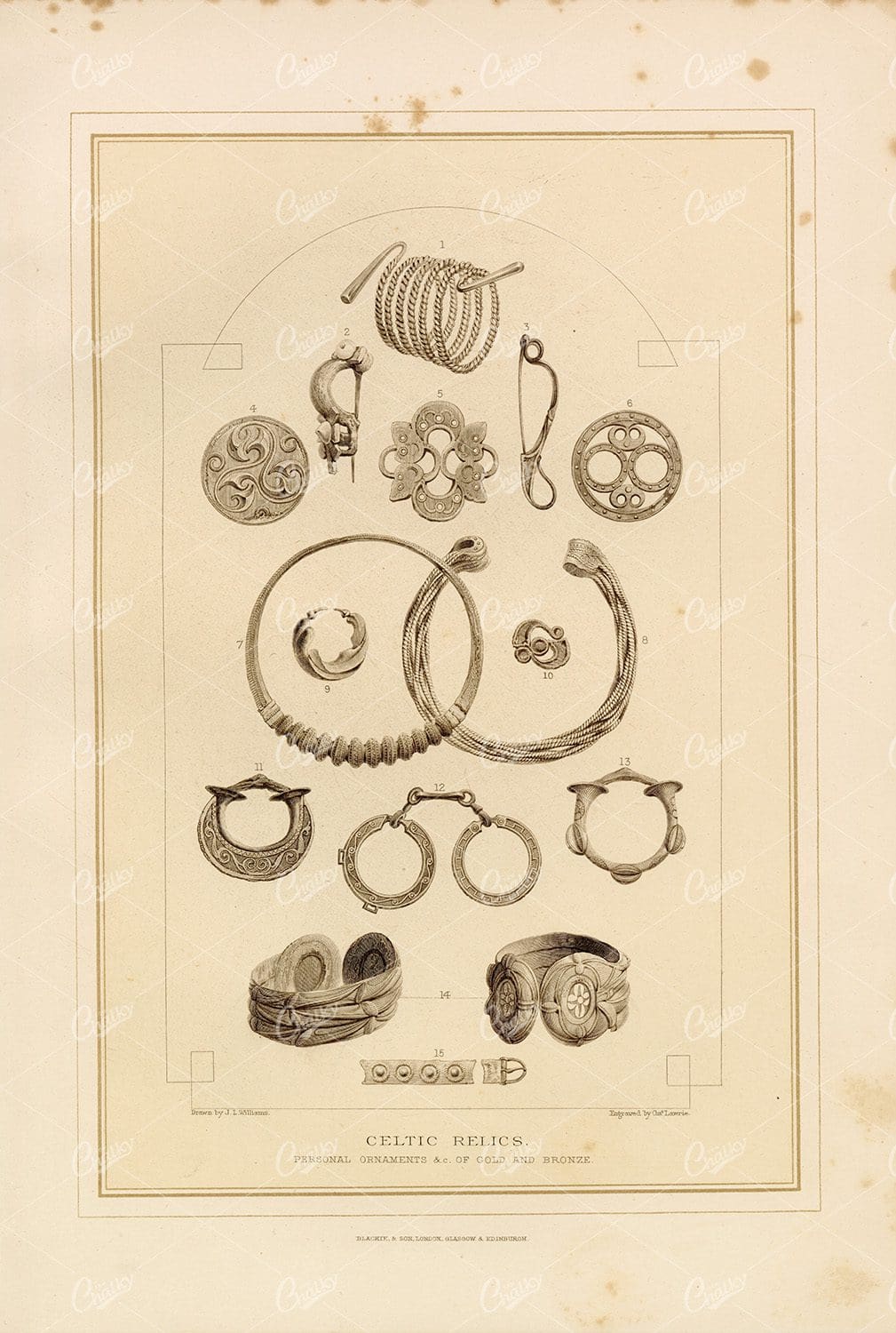 CELTIC RELICS - Antique Engraving -1800's