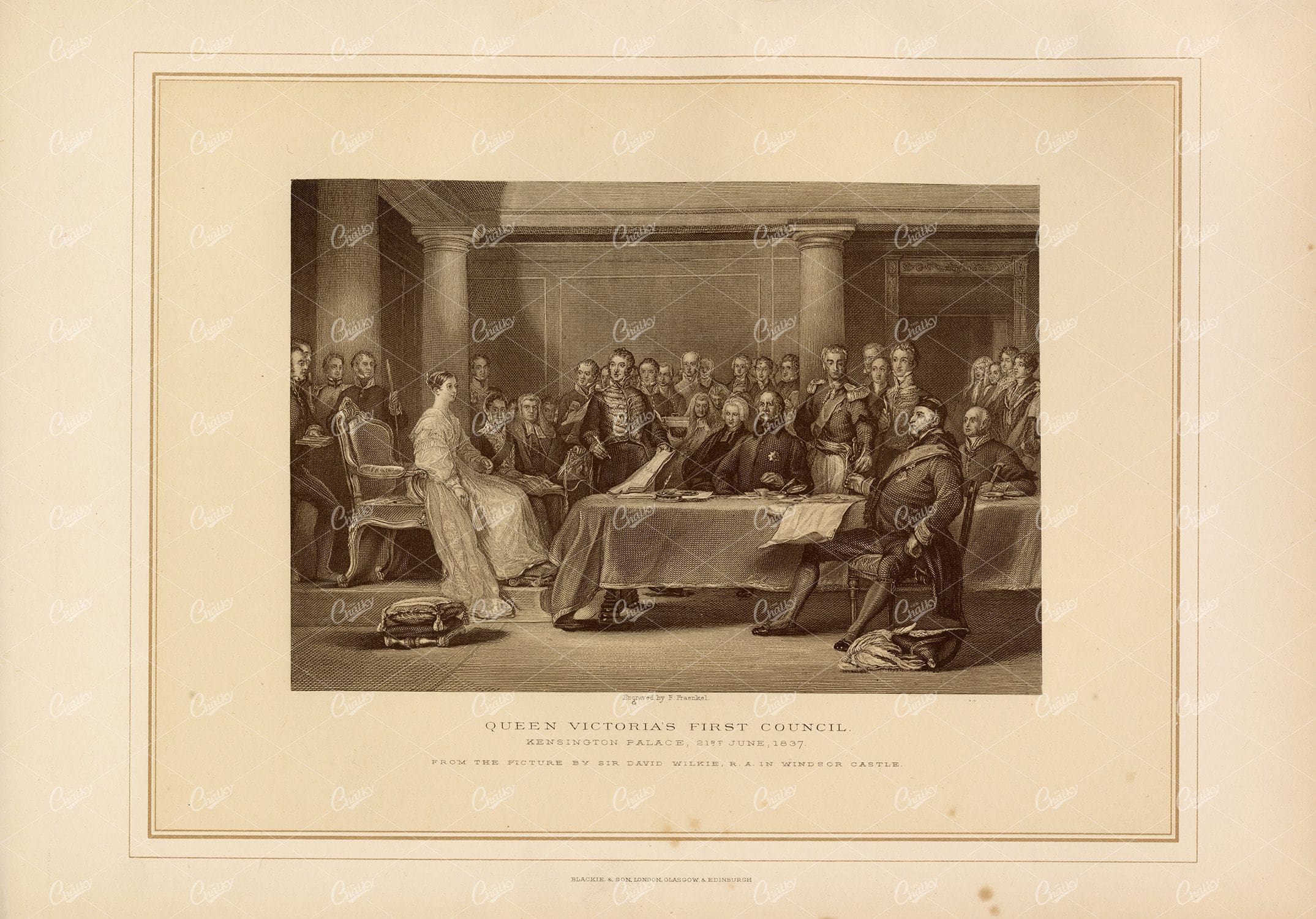 ANTIQUE Print - Queen Victoria's First Council at Kensington Palace