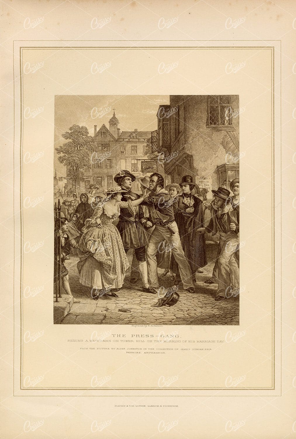 THE PRESS-GANG - Vintage 1800's Historical Engraving