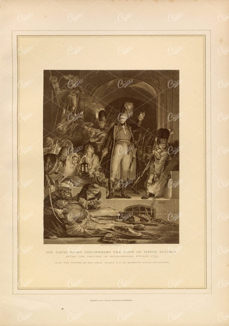 1800's Antique Print - Sir David Baird Discovering the Body of Tippoo Sultaun