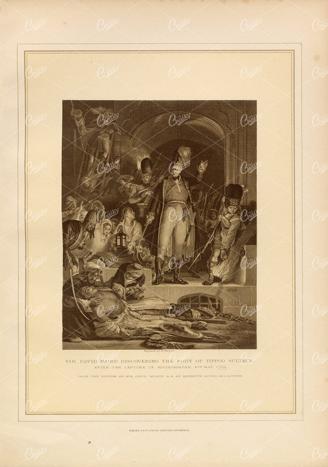 1800's Antique Print - Sir David Baird Discovering the Body of Tippoo Sultaun