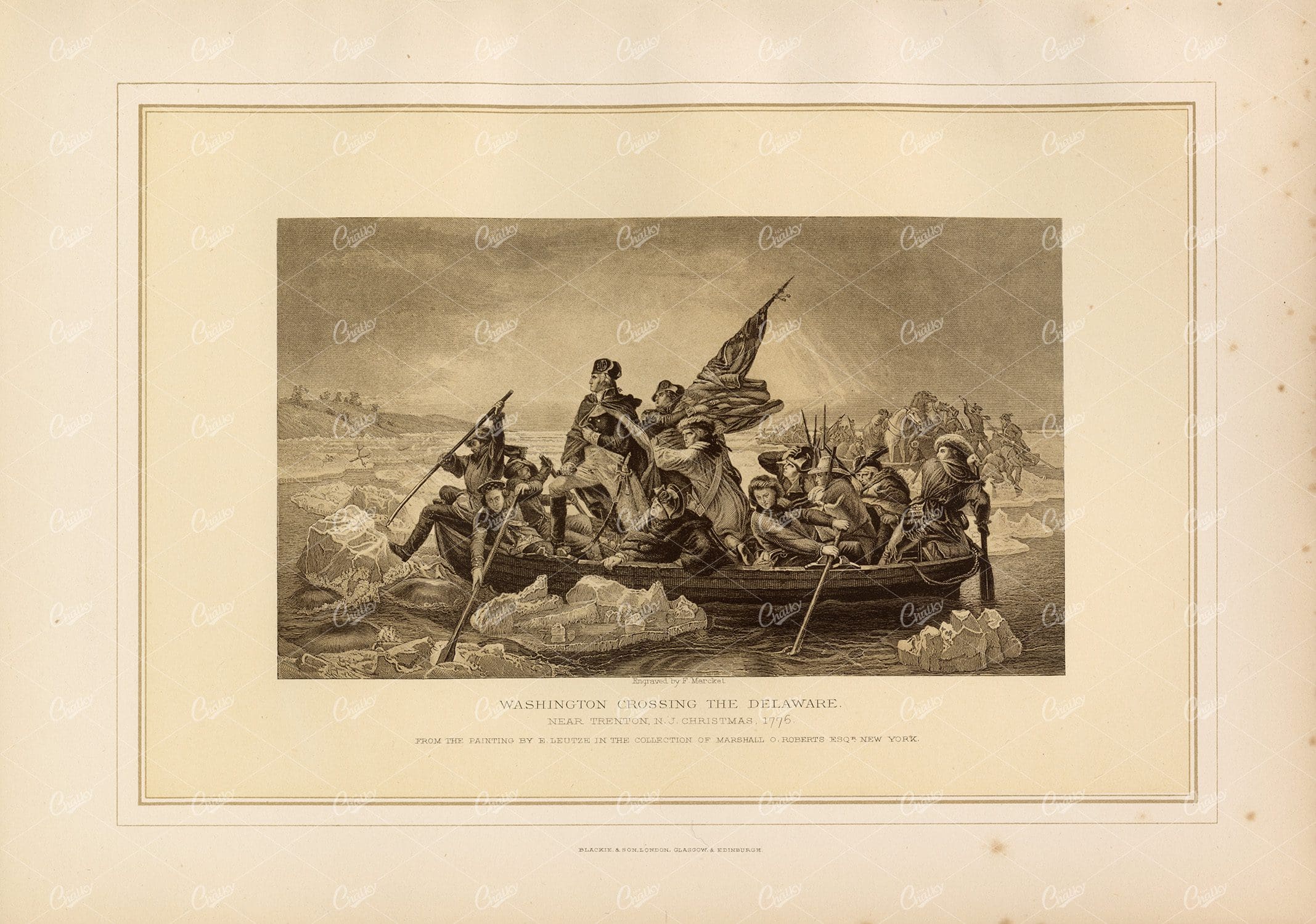 WASHINGTON Crossing the Delaware - Christmas 1776 - Vintage Print