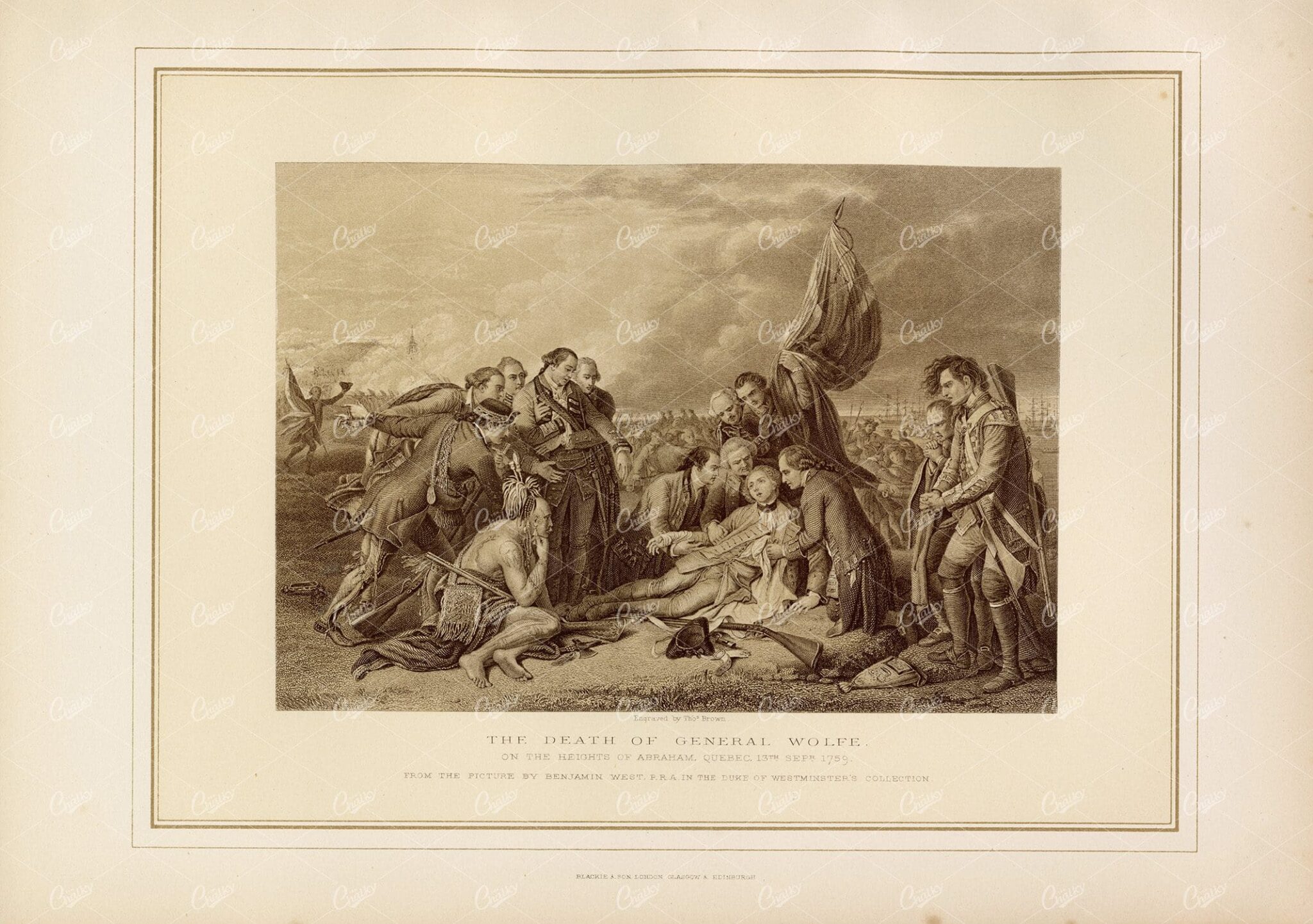 ANTIQUE 1800's Print - The Death of General Wolfe