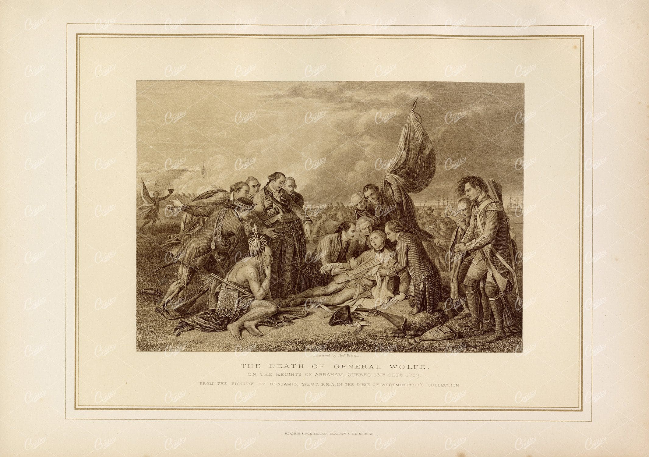 ANTIQUE 1800's Print - The Death of General Wolfe
