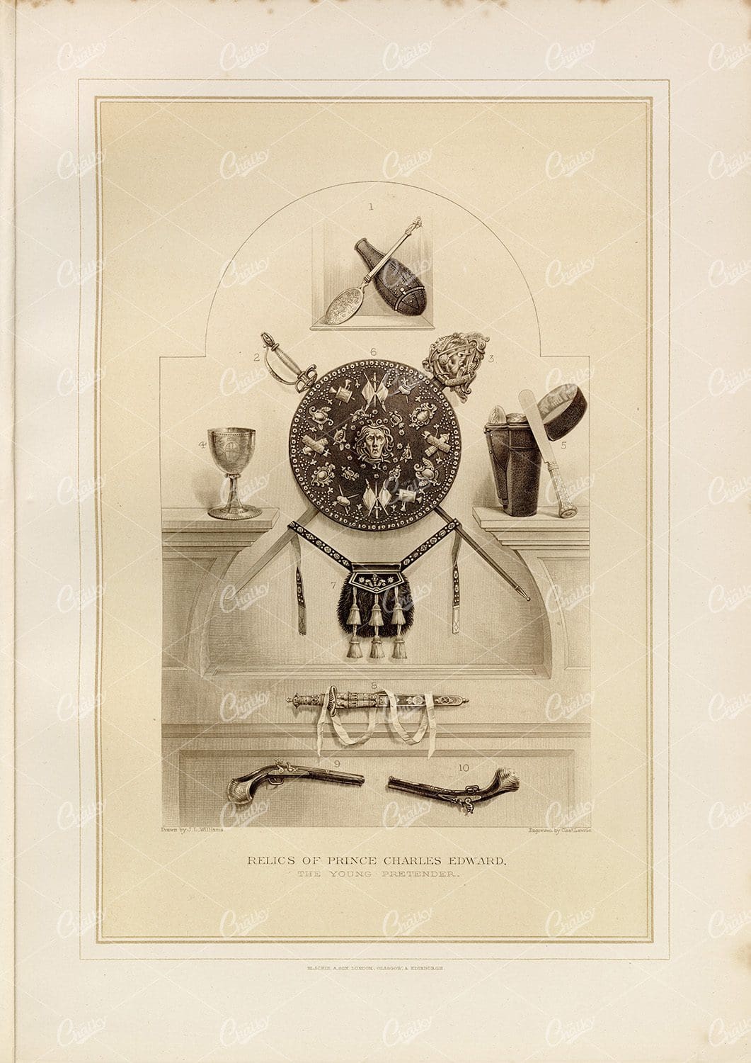 ANTIQUE Print 1800's - Relics of Prince Charles Edward