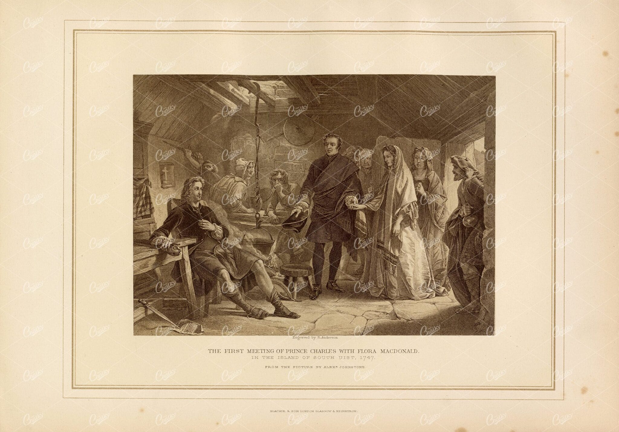 VINTAGE Print - The First Meeting of Prince Charles with Flora Mcdonald