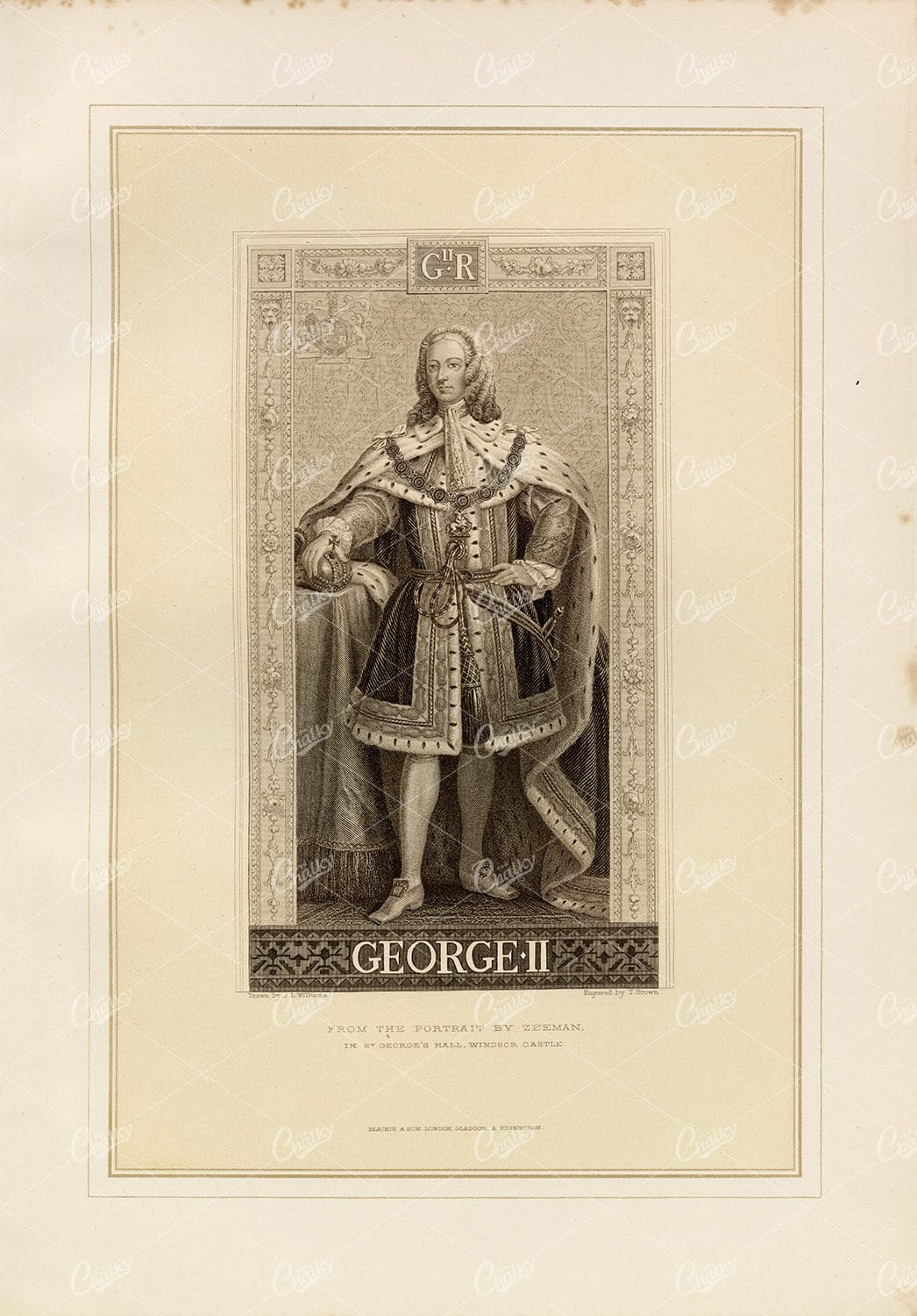 GEORGE II - from the Portrait by Zeeman - Vintage 1800's Print
