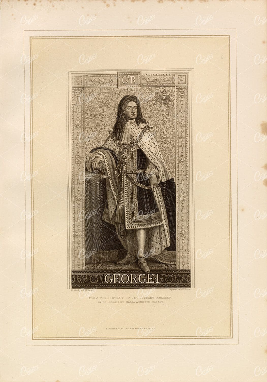 GEORGE I - from the Portrait by Sir Godfrey Kneller - Vintage Print