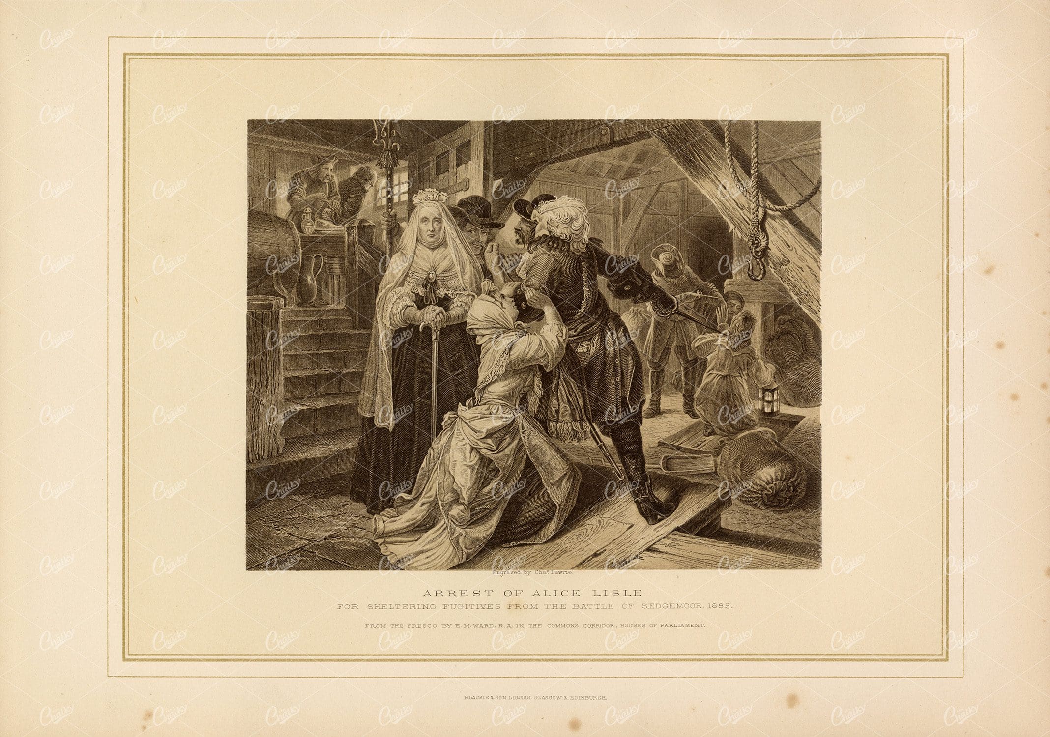 VINTAGE Print 1800's - Arrest of Alice Lisle