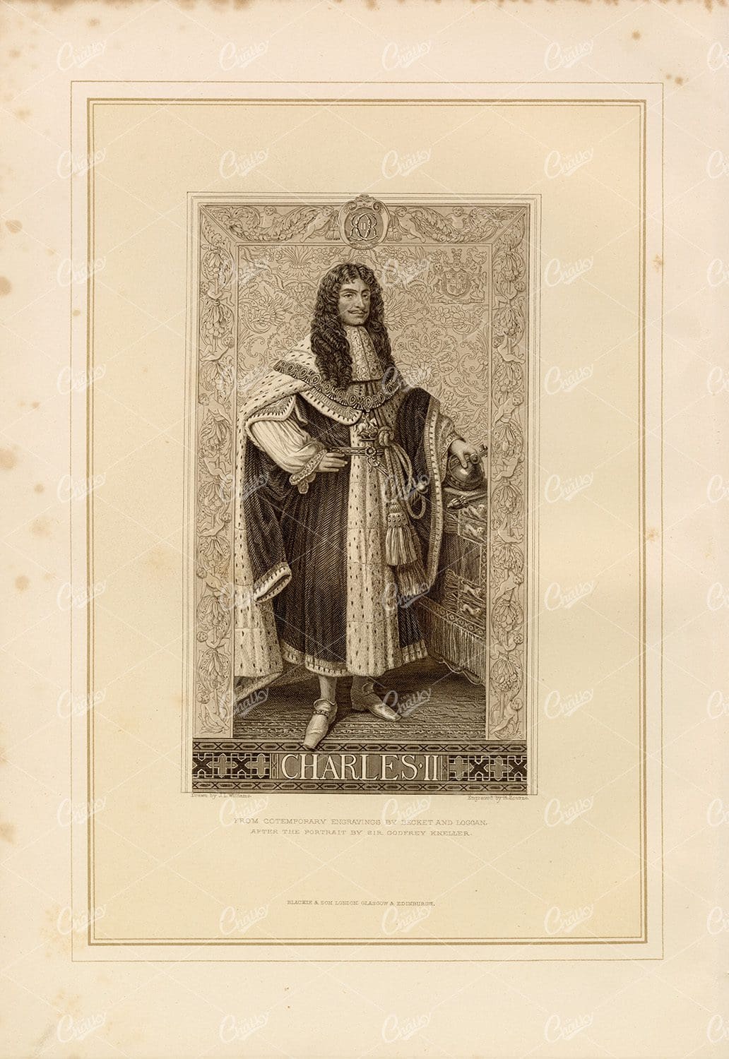 CHARLES II - Antique Historical Print from the 1800's