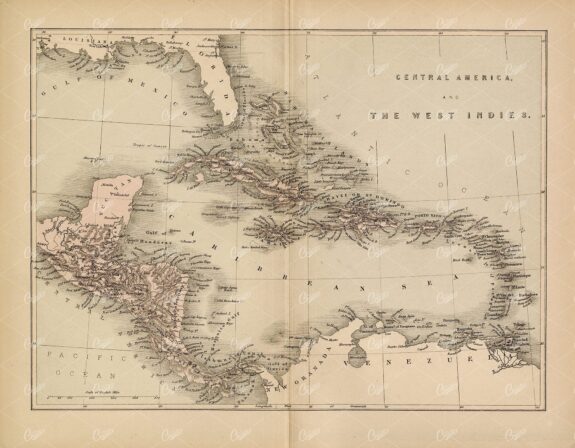 VINTAGE Map of Central America and The West Indies - 1800's