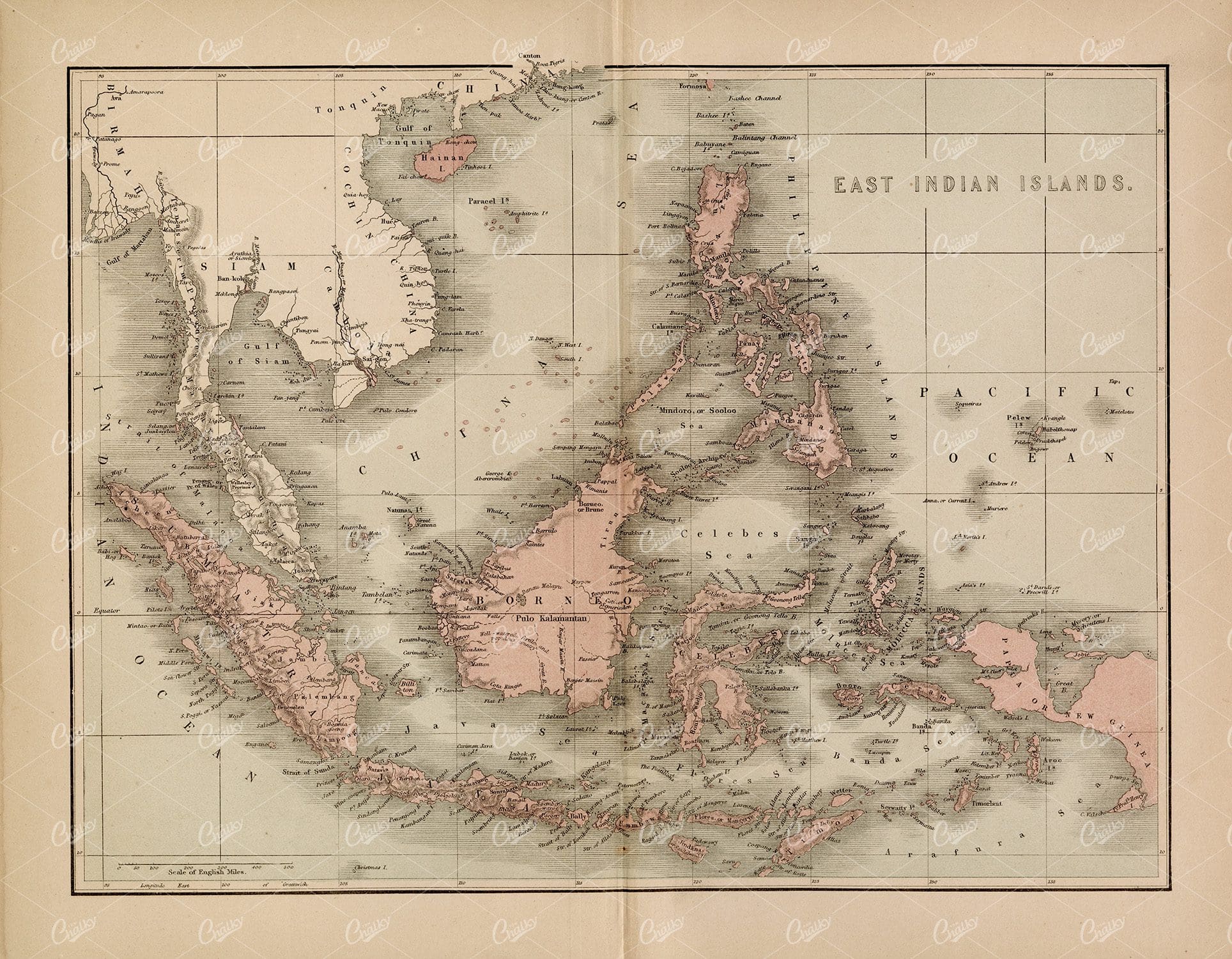 VINTAGE Map 1800's - East Indian Islands - History of England Vol III