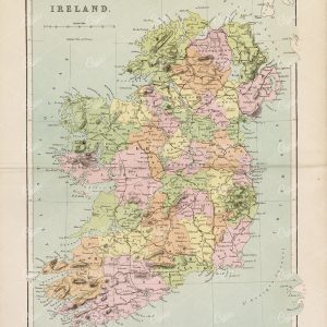 ANTIQUE Map of Ireland - Vintage Coloured Print 1800's