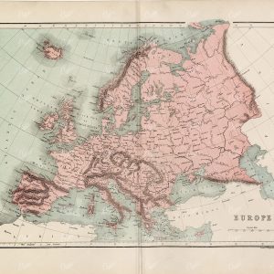 ANTIQUE Map of Europe - Vintage Coloured Print 1800's