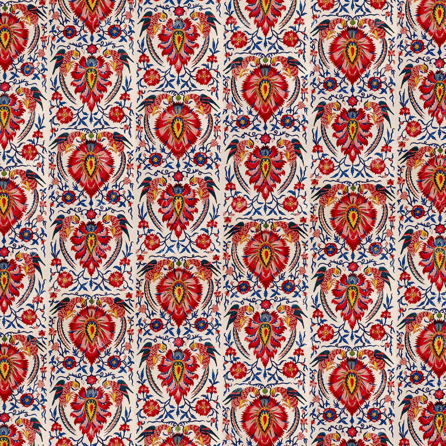Abstract Exotic Vintage Floral Pattern with Bird