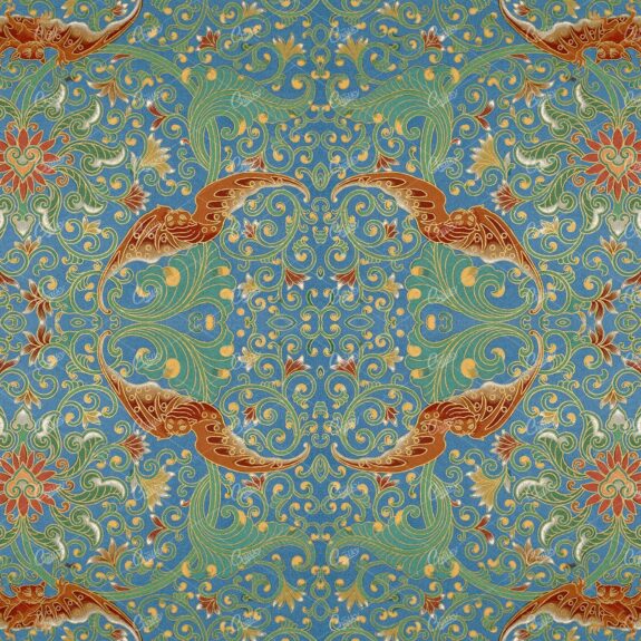 Asian Influenced Vintage Pattern with Bat and Botanicals